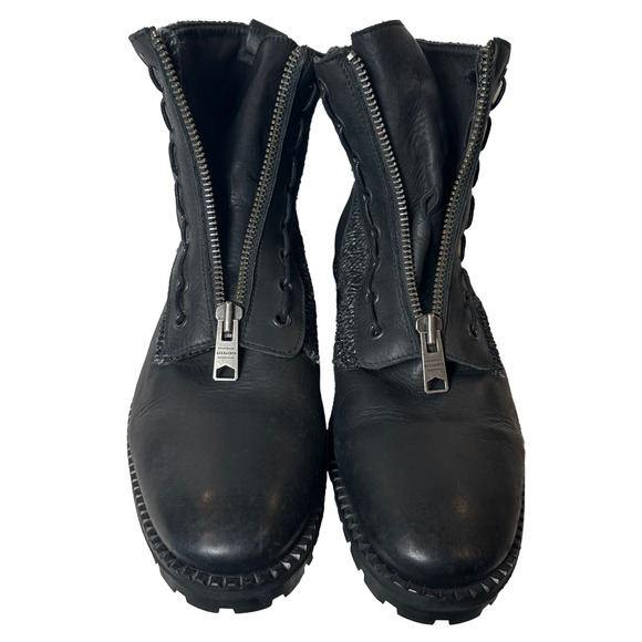 All Saints Black Leather & Grey Tweed STYX Chelsea Boots w/ Zipper US 12/ EU 45 - Picture 3 of 8